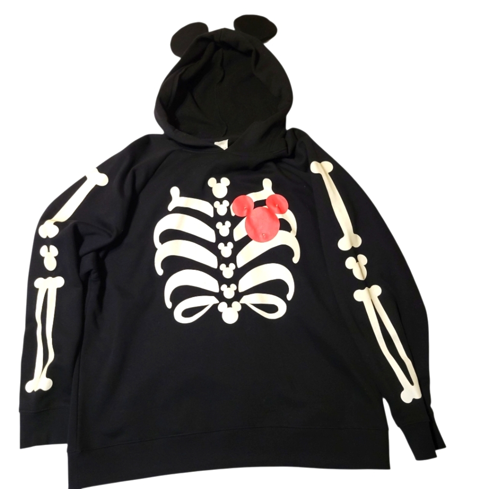 Disney Skeleton XL Sweatshirt Hoodie w/ Mickey Ears Lights Up & Glow In The Dark